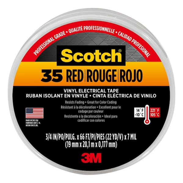 3M Scotch Professional Grade Vinyl Electrical Tape 35 - Red, 3/4x66FT