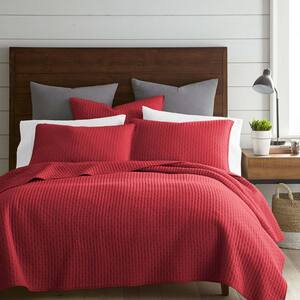 Cross Stitch Chile Red 3-Piece Solid Cotton King/Cal King Quilt Set
