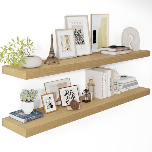 48 in. W x 12 in. D Oak Floating Shelves with Invisible Brackets, Decorative Wall Shelf Set of 2