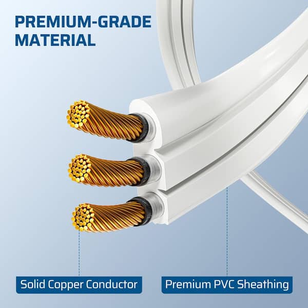 10 ft. 16 / 3 AWG Indoor Twin Extension Cord with 2 3-Prong 3 Outlets, SPT-3 Flat Plug, White