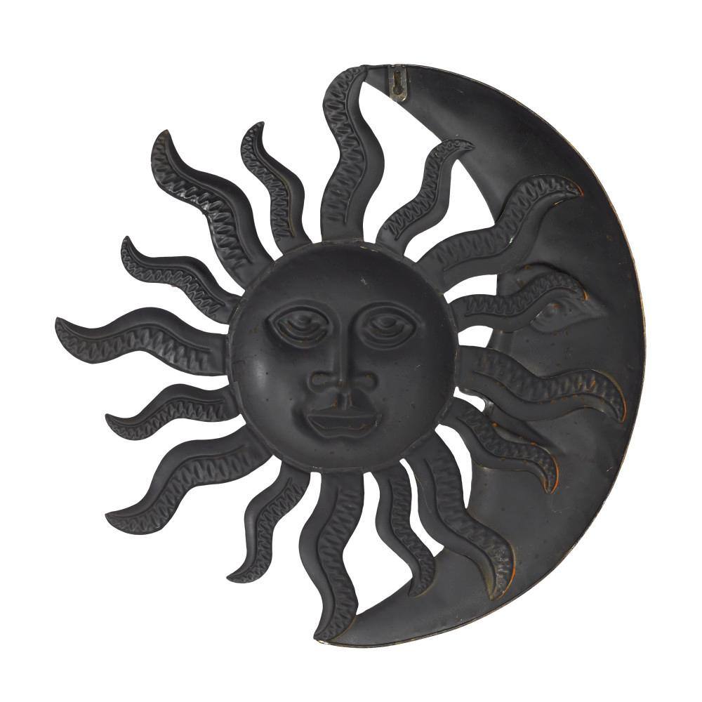 Red Metal Sun and Moon Indoor Outdoor Wall Decor