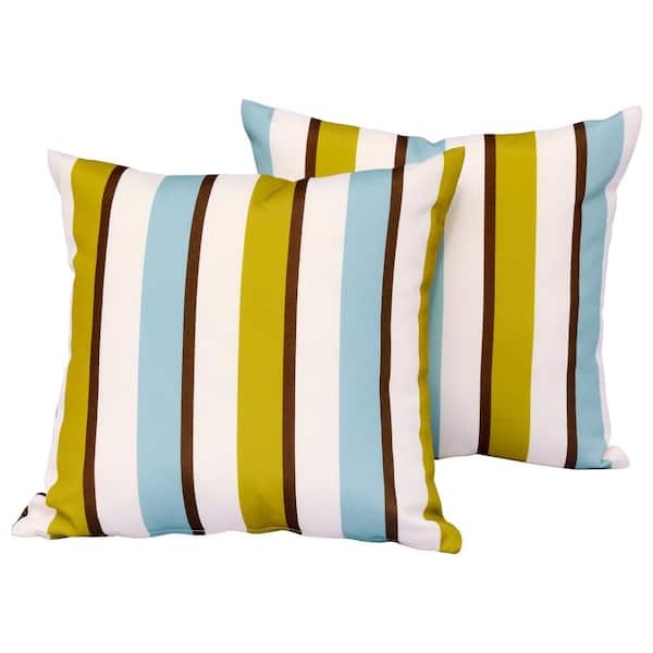HOOOWOOO Sophia 17 in. x 17 in. Blue-Green Stripe Polyester Square Outdoor Throw Pillow (2-Pack)