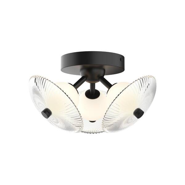 ALORA MOOD Hera 12 in. 1 Light 20-Watt Matte Black/Clear Ribbed Glass Integrated LED Flush Mount