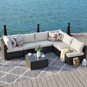 Arctic 7-Piece Wicker Outdoor Sectional Set with Beige Cushions