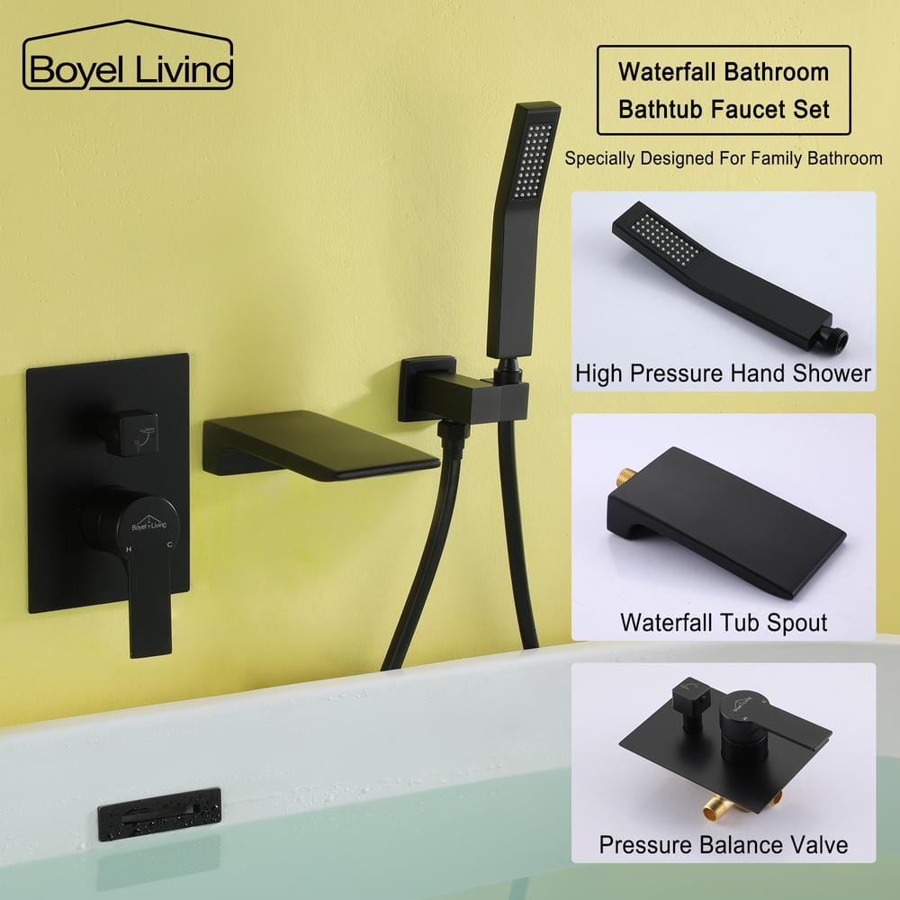 Matte Black Wall Mount Roman Tub Faucet with Hand Shower