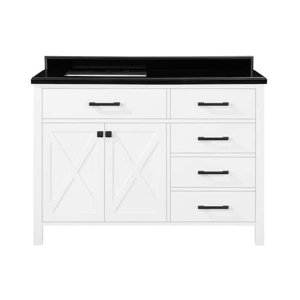 Ainsley 48 in. Single Sink White Bath Vanity with Black Granite Top (Assembled)