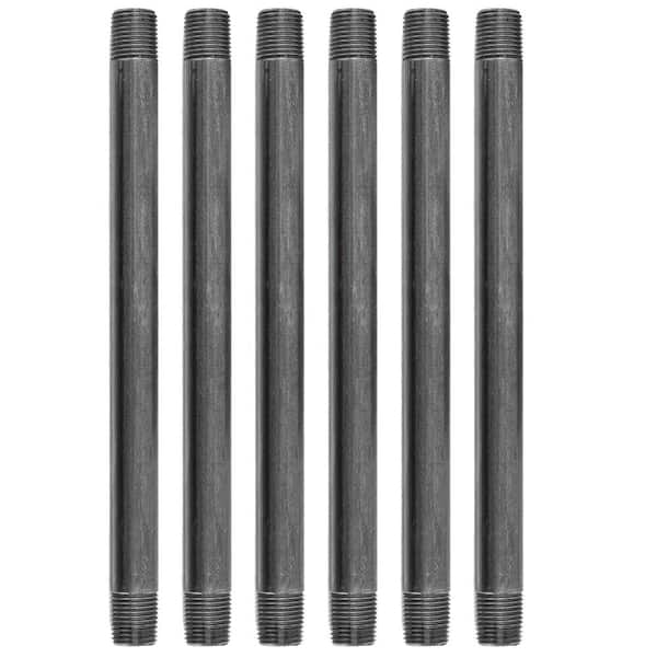 PIPE DECOR 1/2 in. x 11 in. Black Industrial Steel Grey Plumbing Nipple (6-Pack)