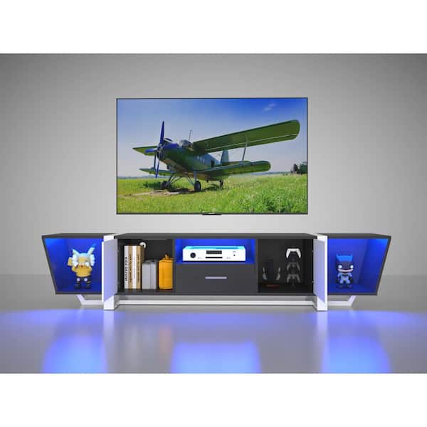 70 in. Black TV Console with Large Storage Cabinets, LED TV Stand with Remote Control and Multiple Modes Changing Lights