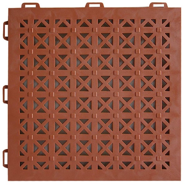 Greatmats StayLock Perforated Terra Cotta 12 in. x 12 in. x 0.56 in. PVC Plastic Interlocking Outdoor Floor Tile