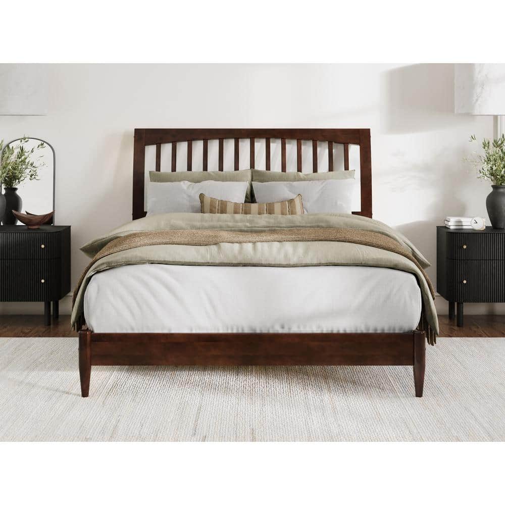Orleans Queen Walnut Wood Low Profile Sleigh Platform Bed