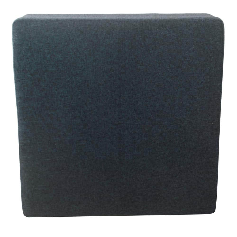 Navy Textured Fabric Square Storage Ottoman with Walnut Legs