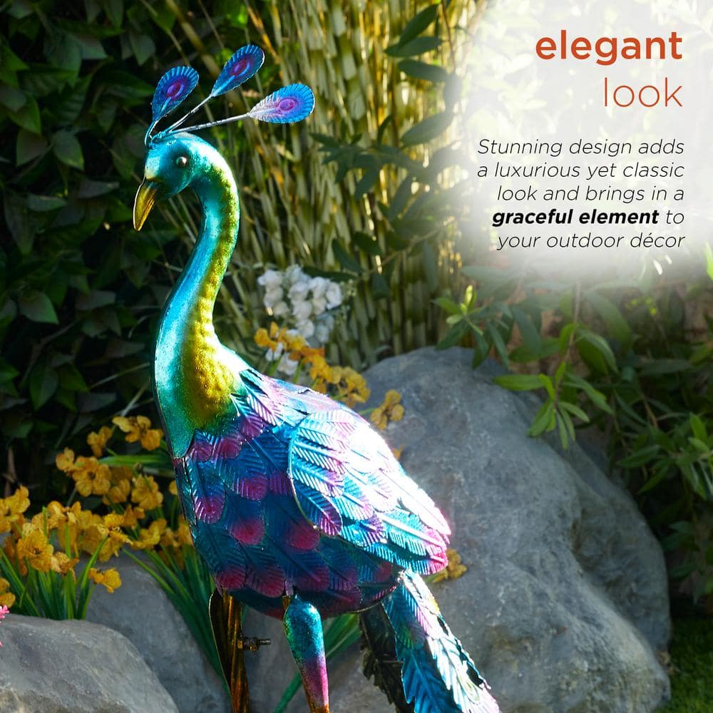Multicolored 27" Metal Peacock Garden Statue