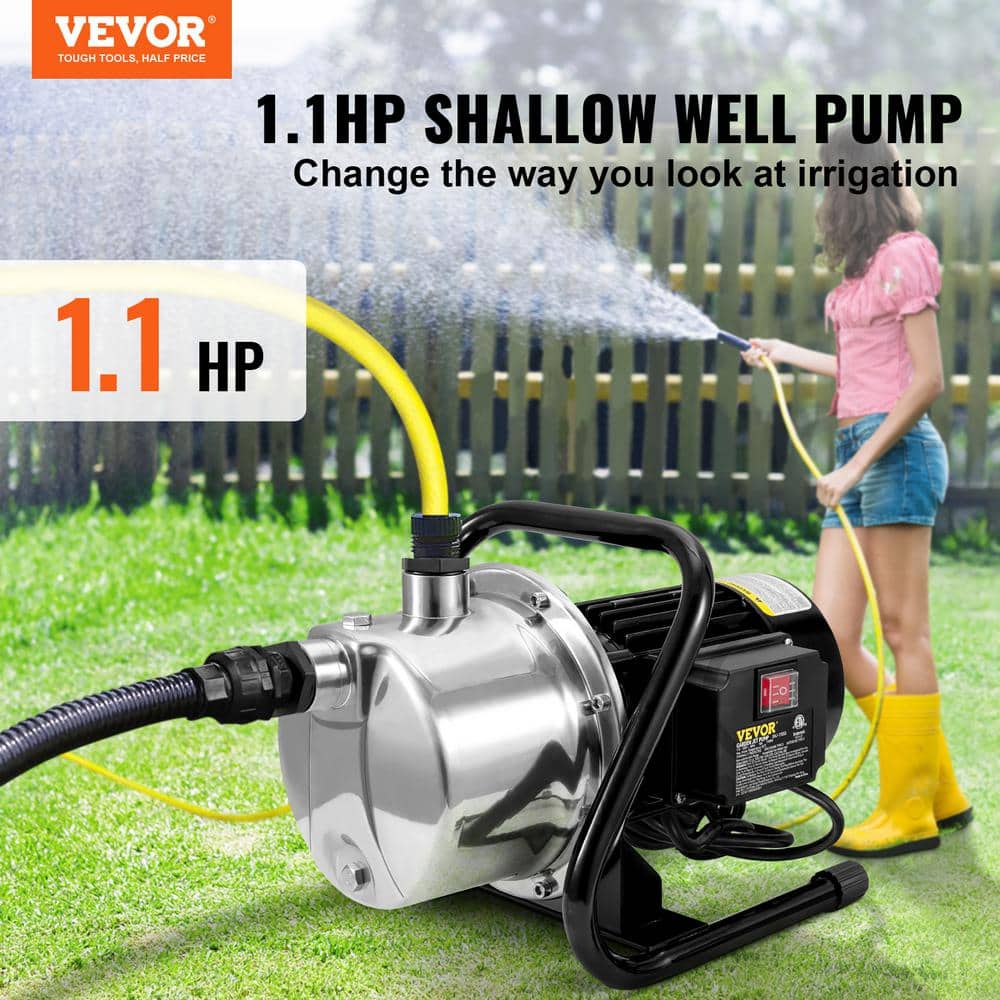 1.1HP Stainless Steel Portable Shallow Well Pump for Garden Irrigation