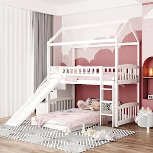 Ahmad White Twin-over-Twin Bunk Bed with 2-Drawers and Slide