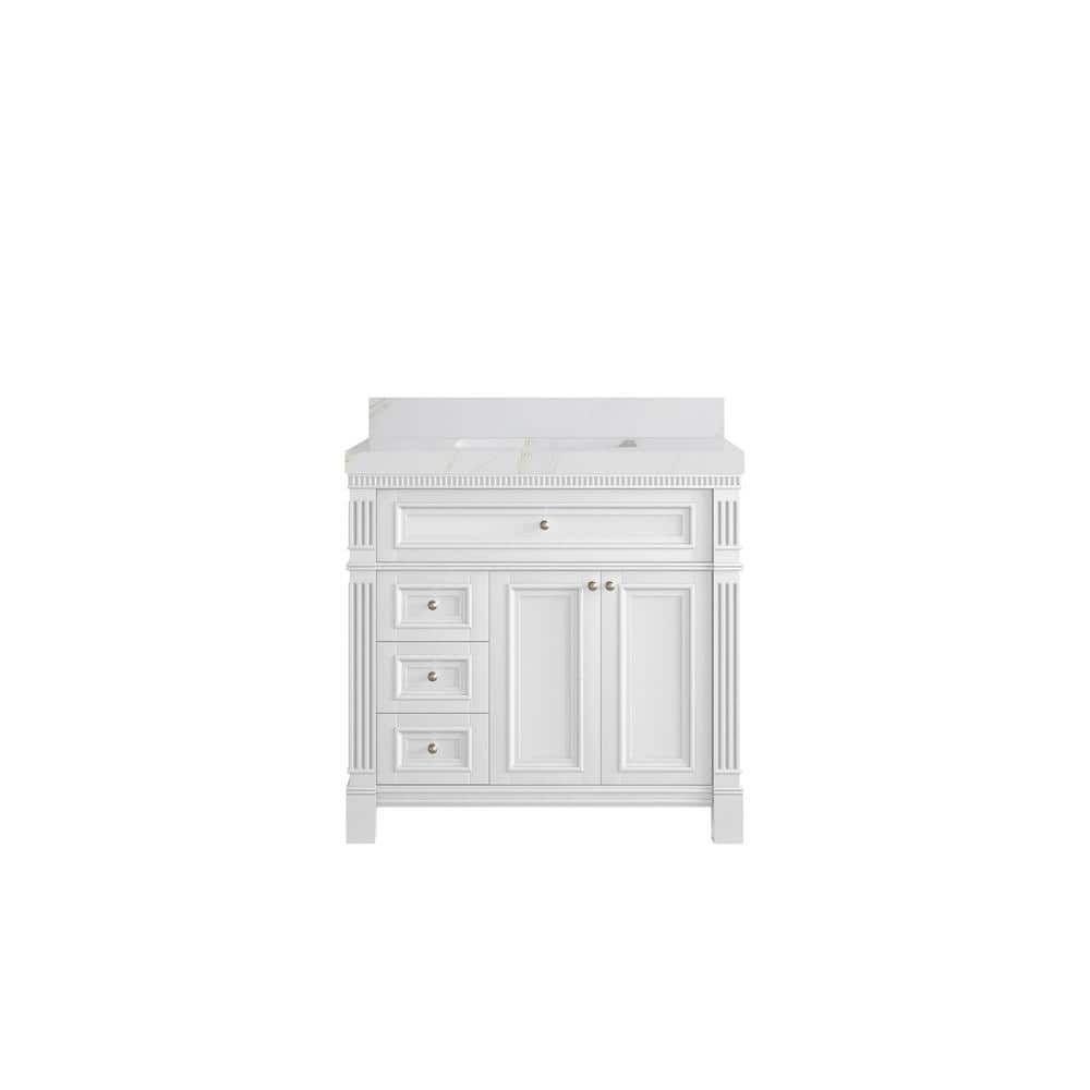 Paris 36 in. W x 22 in. D x 36 in. H Single Sink Bath Vanity Center in White with 2 in. Calacatta Sienna qt. Top price history on PriceWatchPro