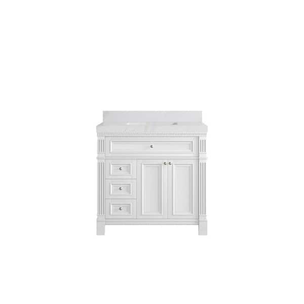 Willow Collections Paris 36 in. W x 22 in. D x 36 in. H Single Sink Bath Vanity Center in White with 2 in. Calacatta Sienna qt. Top