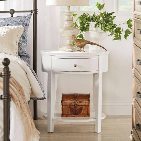 Wood Side Table With Storage And Basket Drawers White - Olivia