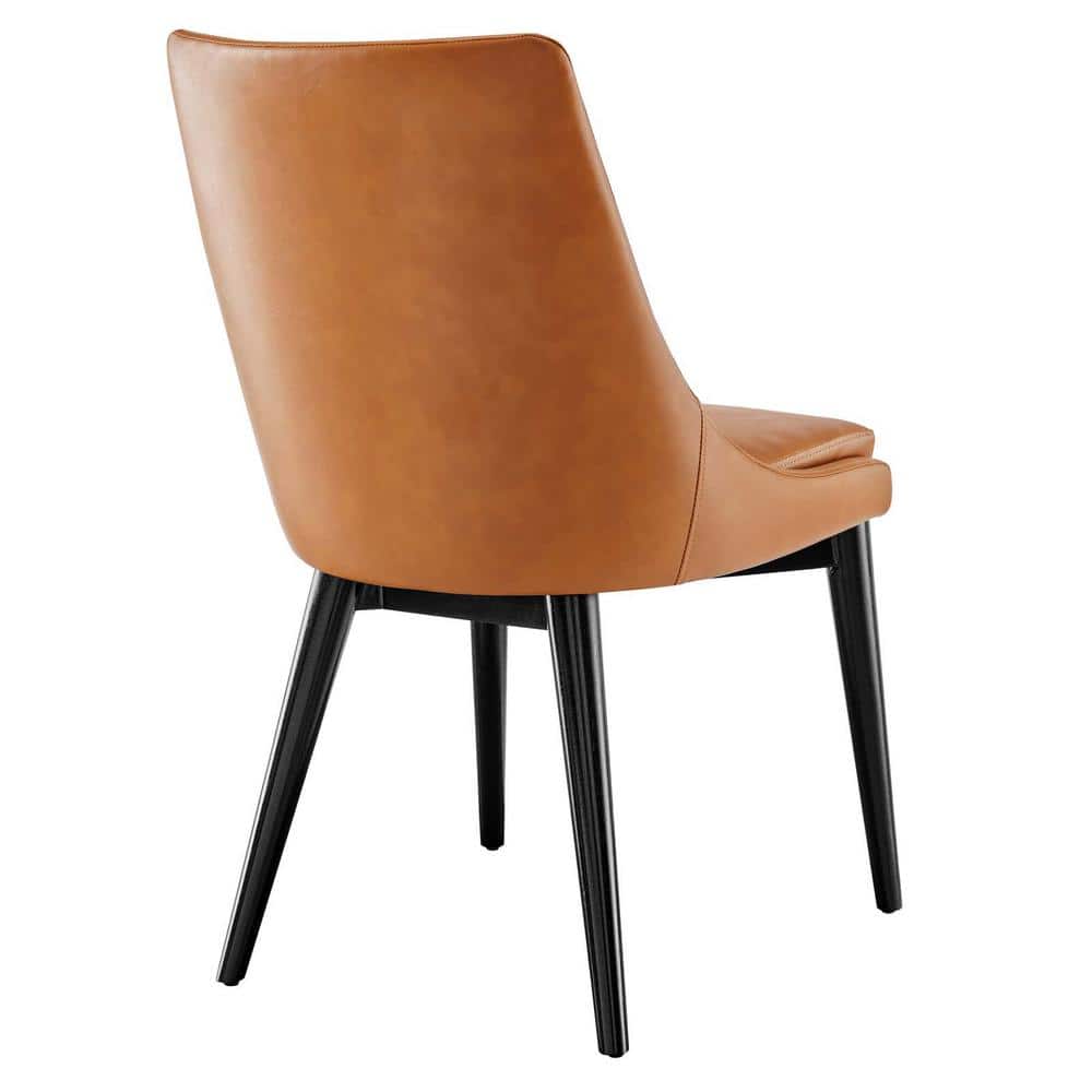 Tan Vegan Leather Upholstered Side Chair with Black Wood Legs