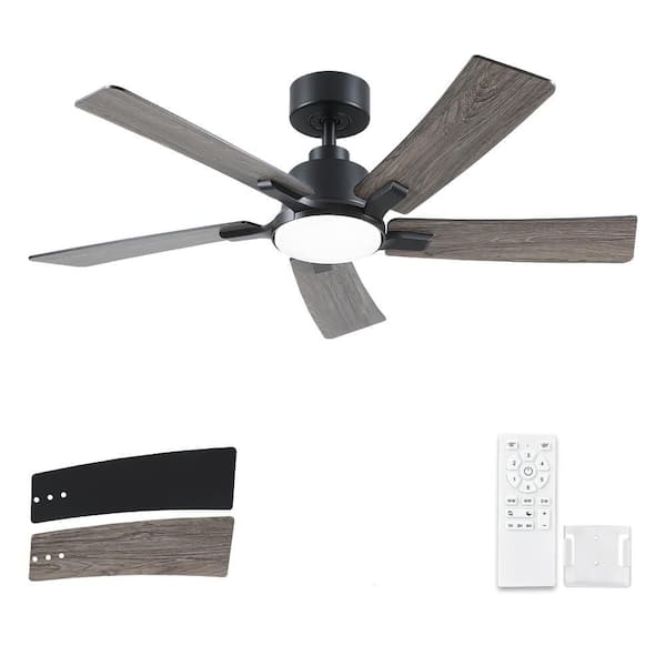 Unbranded Modern 46 in. Integrated LED Indoor Matte Black Standard Ceiling Fan with Light, Remote Control and 5 Reversible Blades