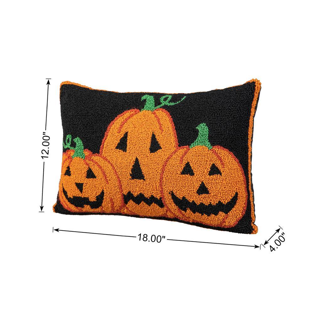 Handmade Black Halloween Pumpkins Rectangular Throw Pillow