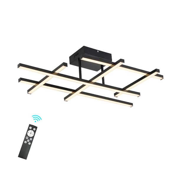 UMEILUCE Linear 29.5 in. 6-Light Black Dimmable LED Semi-Flush Mount Ceiling Light