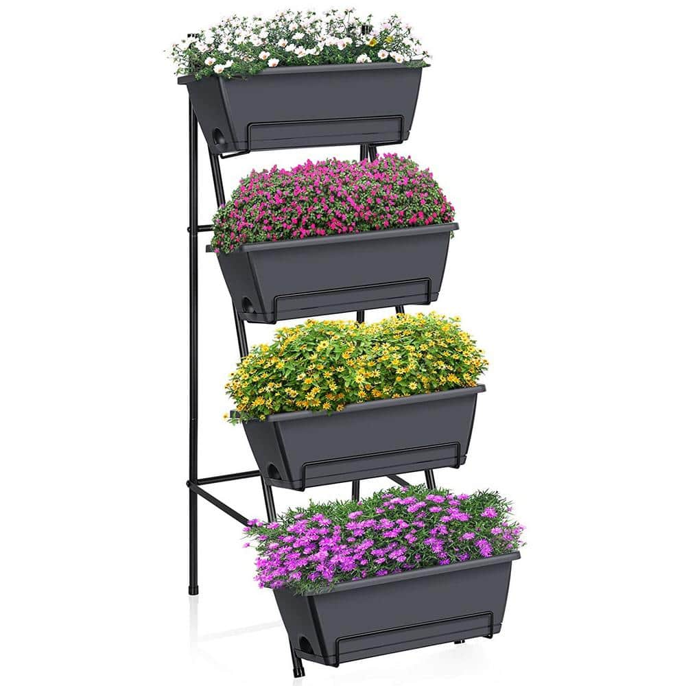 Stackable Planter with Removable Wheels and Tools, Tower Garden Planters, Indoor Outdoor Gardening Pots - 7 Tier Vertical Garden Planter, Size: 1 Set