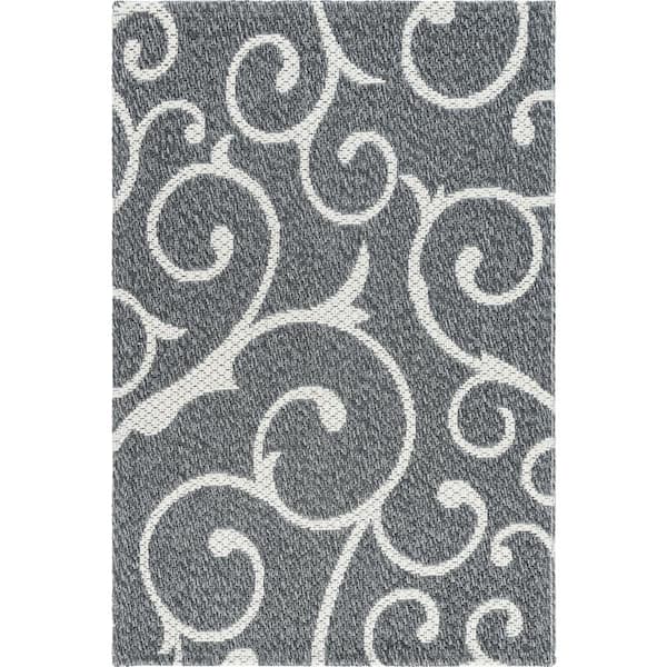Unique Loom Decatur Scroll Dark Gray/Ivory 2 ft. 2 in. x 3 ft. Area Rug