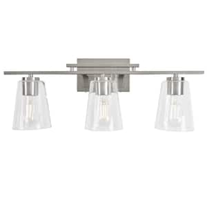 Cassino 24 in. 3-Light Brushed Nickel Vanity Light with Clear Glass