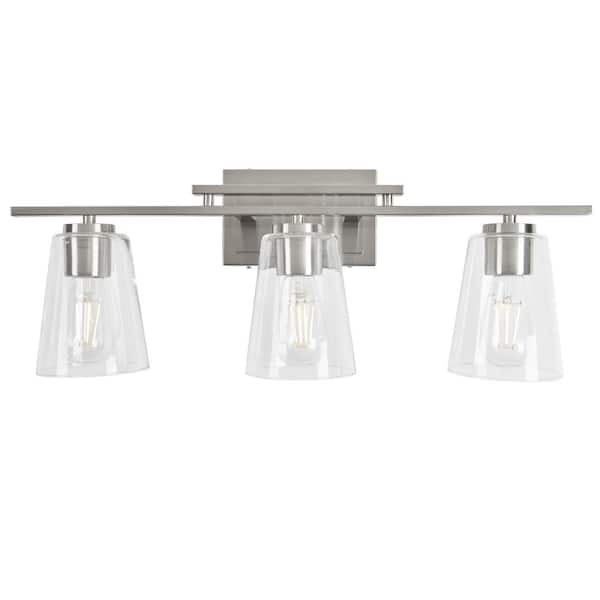 STANFORD LIGHTING Cassino 24 in. 3-Light Brushed Nickel Vanity Light ...