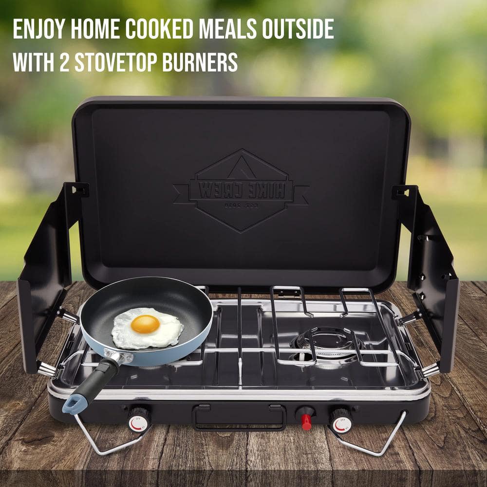 Black Portable Propane Gas 2-Burner Camping Stove