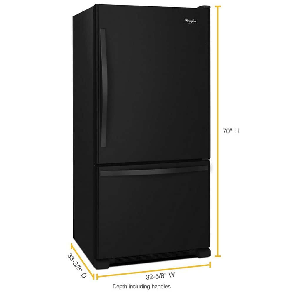 Whirlpool 33 in. wide Bottom-Freezer Refrigerator with SpillGuard Glass Shelves - 22 cu. ft in Black-on-Black 33 in. on Fridge.com