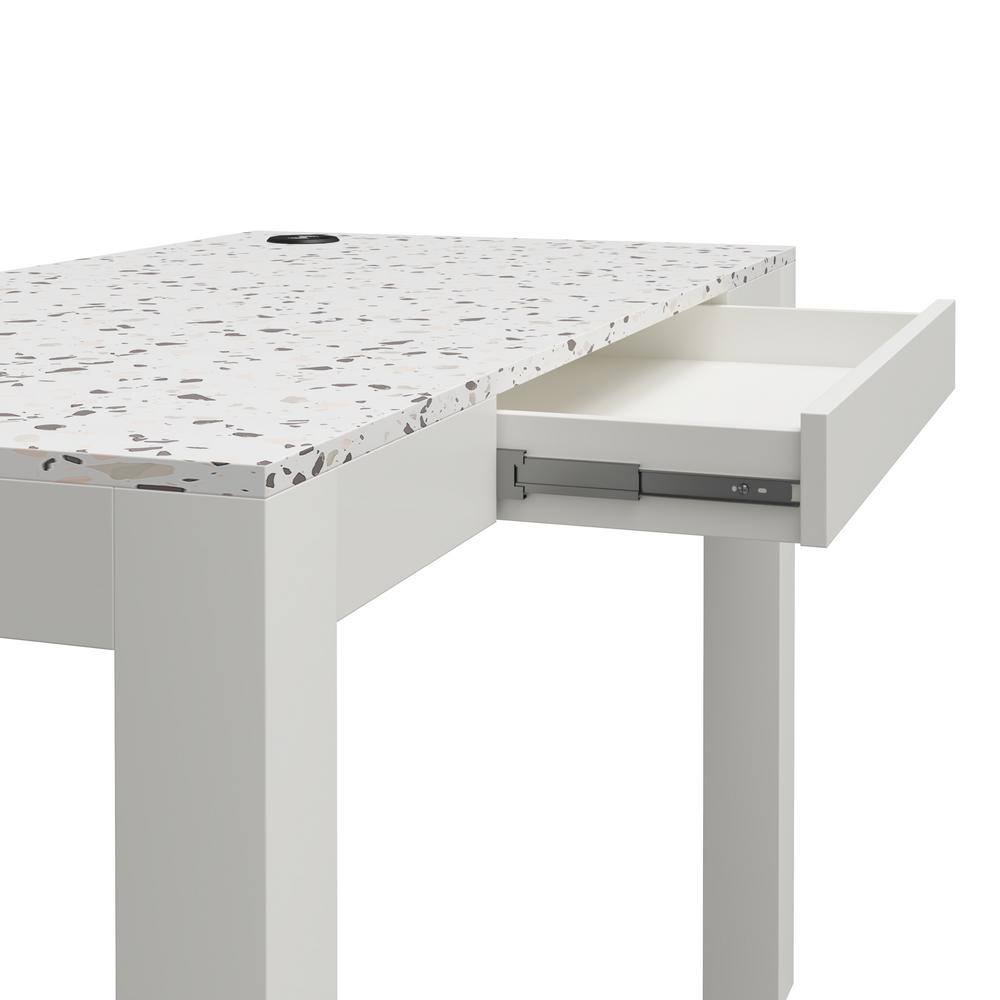 Contemporary White Wood Desk with Wireless Charger and Drawer