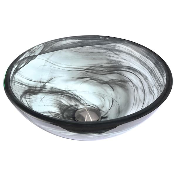 ANZZI Mezzo Series Glass 16.5 in W Vessel Sink with Pop-Up Drain in Slumber Wisp