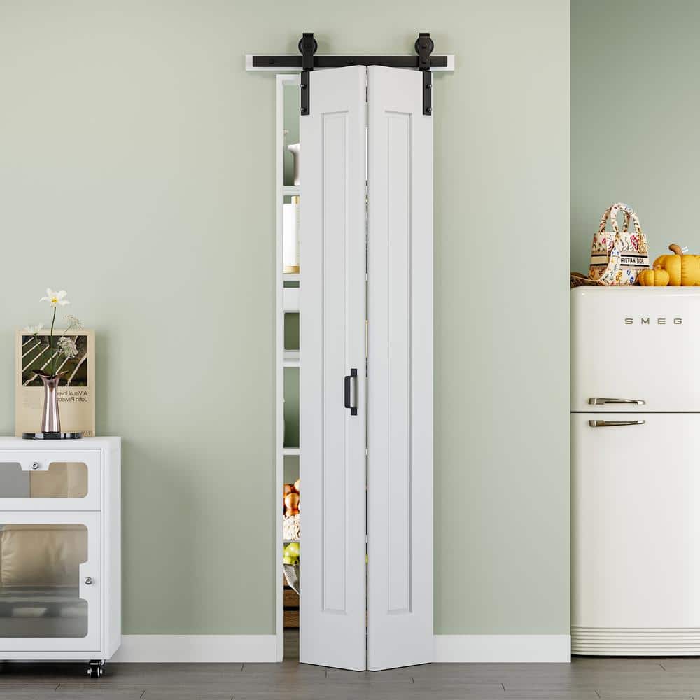 24 in. x 84 in. Paneled 1-Lite White Primed MDF Composite Bi-fold Sliding Barn Door with Hardware Kit and Handle price history on PriceWatchPro