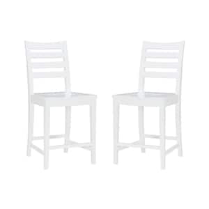 Francis 39.5 in. White Ladderback Wood 22.5 in Counter Stool with Wood Seat (Set of 2)