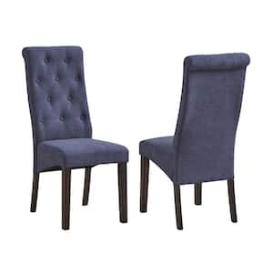 SignatureHome Lemont Blue/Black Finish Solid Wood Parsons Dining Chair Set of 2. Dimension (25Lx18Wx41H)