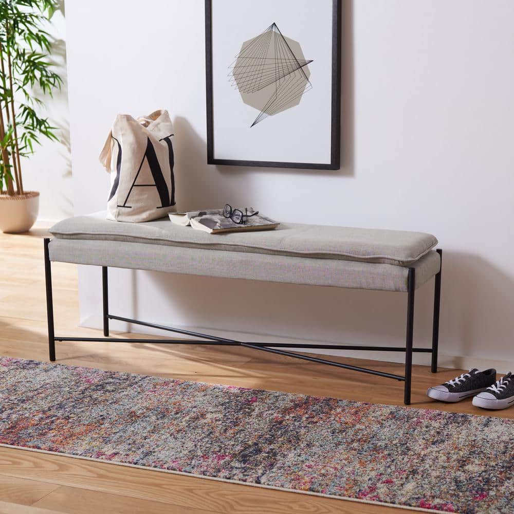 Light Grey Linen Cushioned Minimalist X Bench