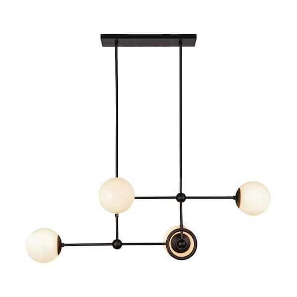 Fiore 42 in. 4 Light 60-Watt Matte Black/Glossy Opal Glass Chandelier
