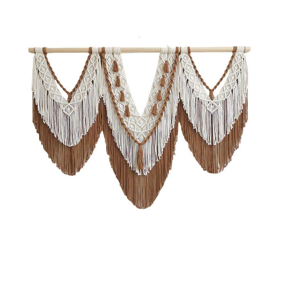 Large Macrame Wall Hanging Art-43 in. x 32 in. Boho Beige-Brown