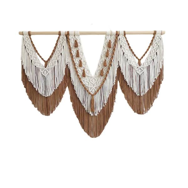 Large Macrame Wall Hanging Art-43 in. x 32 in. Boho Beige-Brown Cotton Tapestry for Home, Bedroom, or Wedding Decor