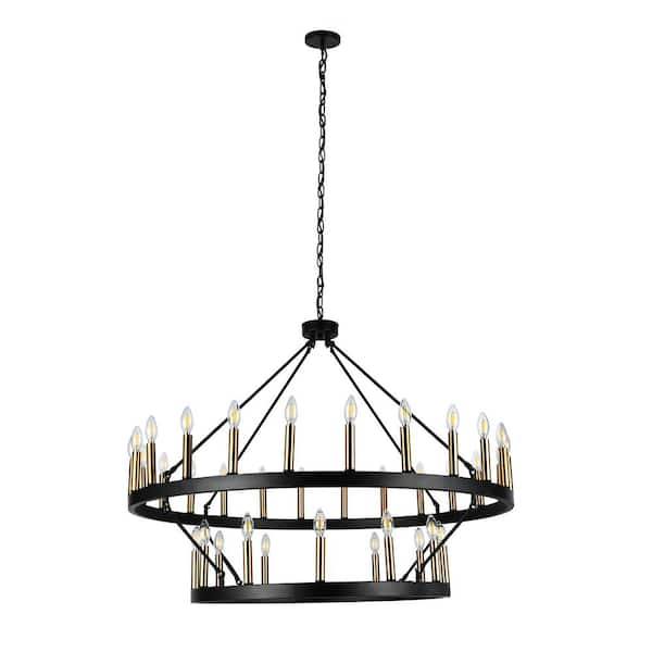 aiwen 47.24 in. 36-Light Round Black Wagon Wheel Chandelier Large ...