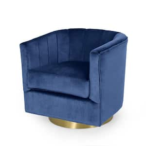 Zeyer Copper and Cobalt Velvet Channel Stitch Swivel Club Chair