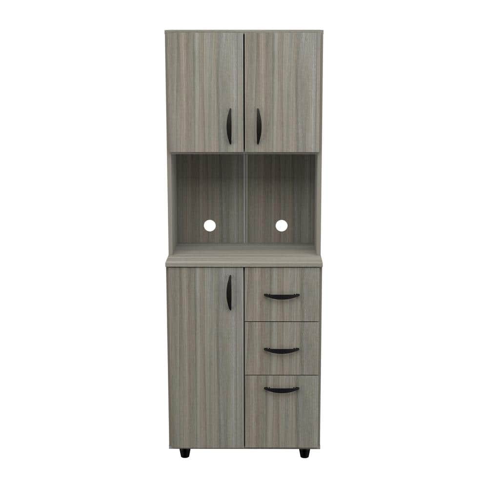 Modern Medium Brown PVC Pantry Cabinet with Laminate Finish