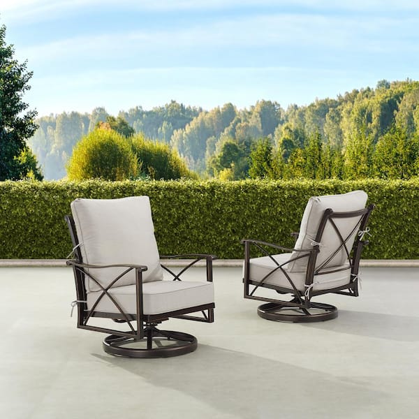 Pair of Black Aluminum Deep Seating Swivel Rocker Club Chairs with Cushions