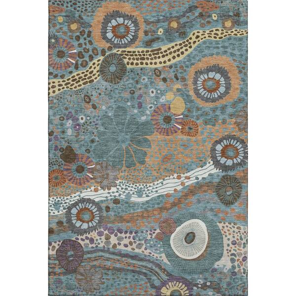 Mayfield Premium Machine Washable Abstract AMF2498 Teal 10 ft. x 14 ft. Area Rug