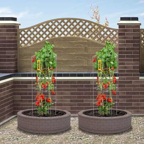 11.8 in. x 11.8 in. x 46.1 in. Tomato Cage Square Plant Support Cages Silver Steel Tomato Towers for Vegetables (5-Pack)