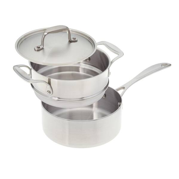 American Kitchen 2 Qt. Premium Stainless Steel Saucepan with Double Boiler Insert and Cover