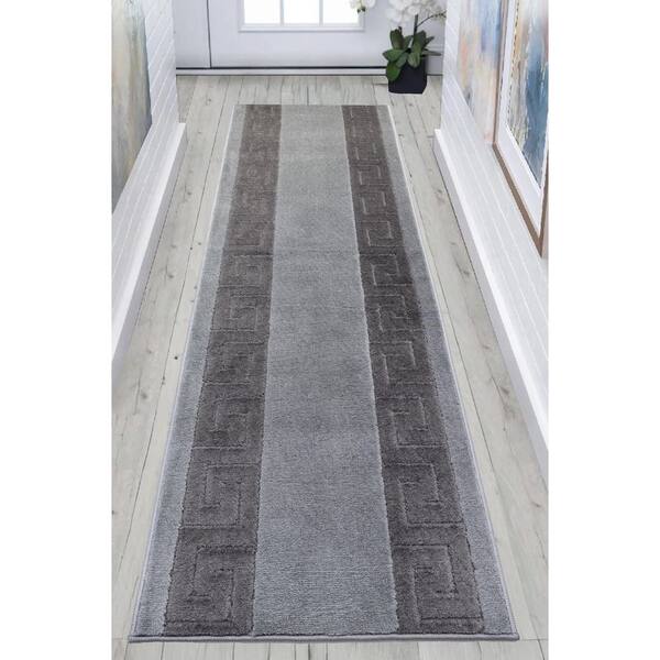 Euro Meander Design Gray 26 in. W x 276 in. L Stair Runner 49.9 sq. ft.