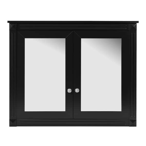 36 in. W x 28.7 in. H Rectangular MDF Medicine Cabinet with Mirror in Black with 2 adjustable Shelves