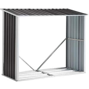 Ami 70.9 in. W Anthracite Galvanized Steel Firewood Rack With Matal Roof For Backyard Garden Patio Porch